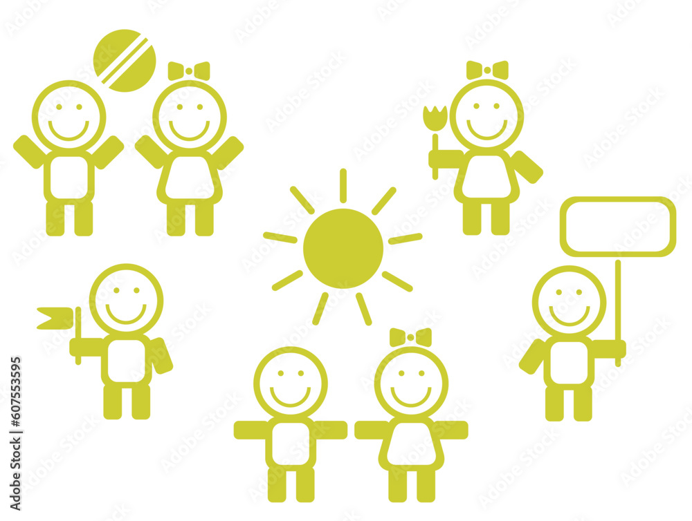 Ornate green children symbols isolated on a white background. Ornate green children symbols isolated on a white background.