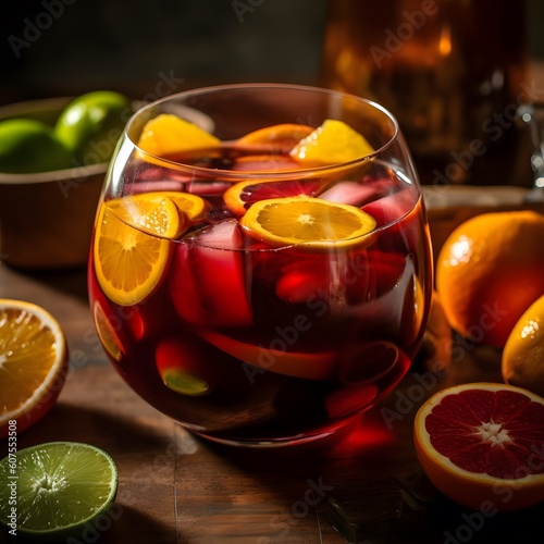 Sangria Glass with Sliced Oranges, Lemons, and Limes