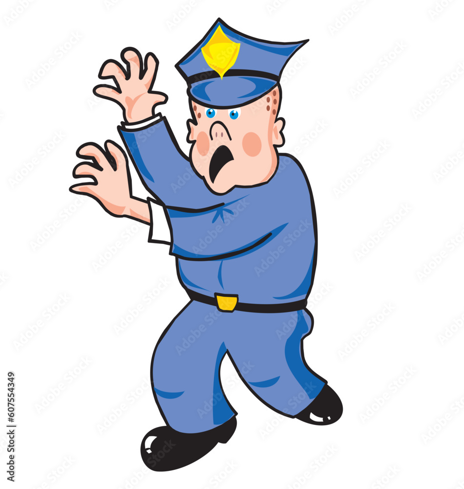 Policeman yelling (Cartoon type on a white background)