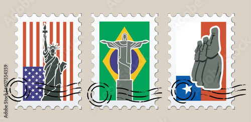 Three Postmarks with sights of America