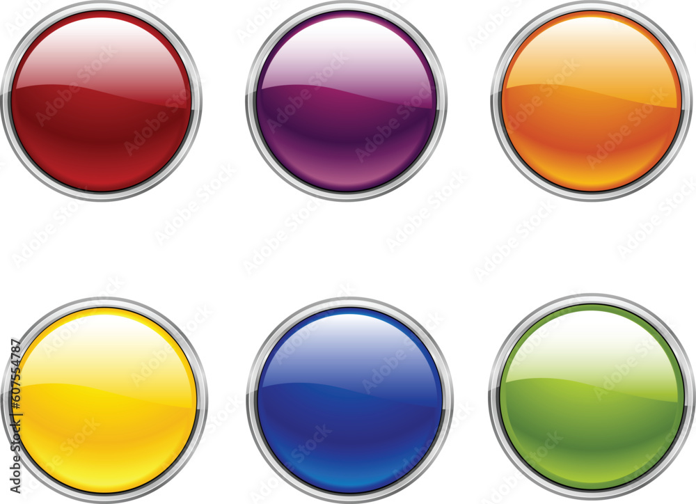 Coloured 3D vector icons with metallic border Coloured 3D vector icons with metallic border