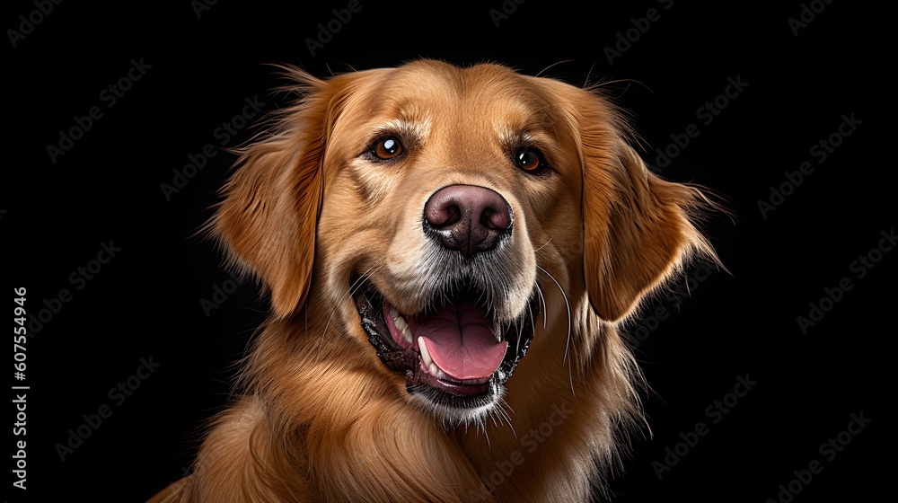 golden retriever dog portrait on black background