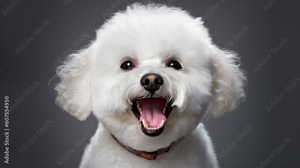 portrait of a maltese dog on a gray background
