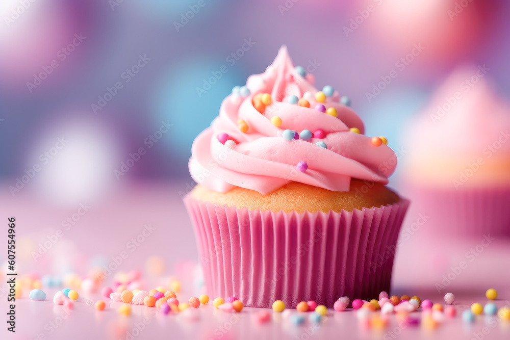 Delicious festive cupcakes with sprinkles. Generative AI. Delicious festive cupcakes with sprinkles. Generative AI.