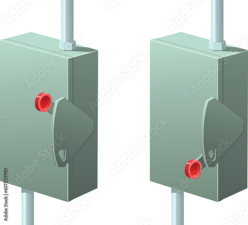Electrical box with shutoff in both on and off positions.
