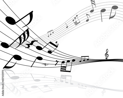Musical notes background with lines. Vector illustration.