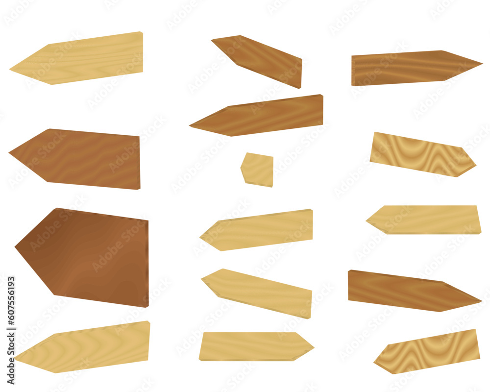 Set of wooden vector blank arrows for your text Set of wooden vector blank arrows for your text