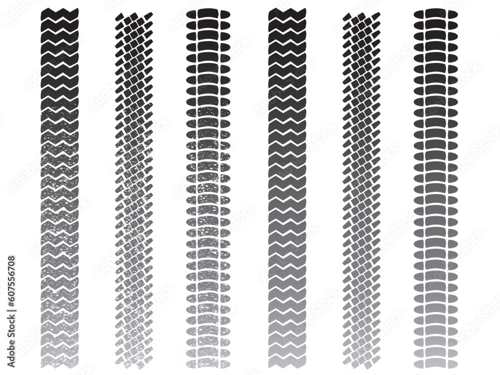 Set of clean and muddy tyre tracks for use in your designs. Set of clean and muddy tyre tracks for use in your designs.