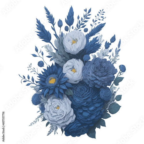 Elegant Blue and Grey Floral Delight for Wedding Invitation Ornament with Subdued Serenity