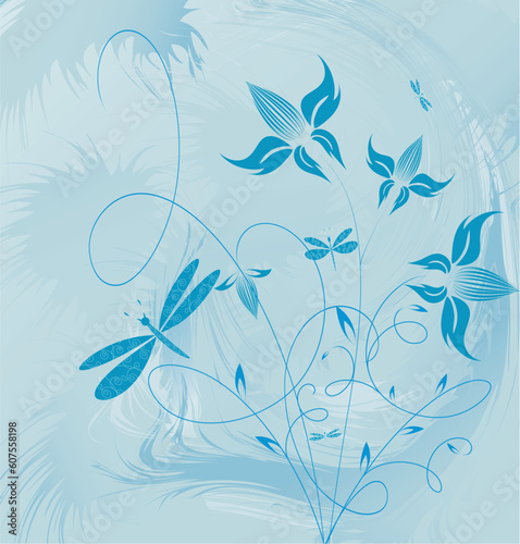 Decorative flowers on grunge background, vector illustration. Please see some similar pictures from my portfolio.