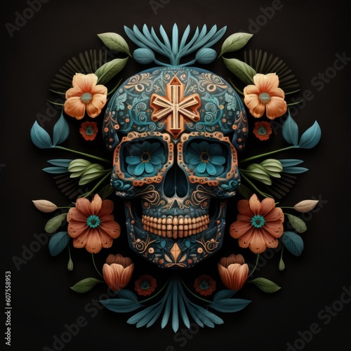 Day of the Dead skulls Mexican tradition,floral colorful skulls, Dia de los muertos