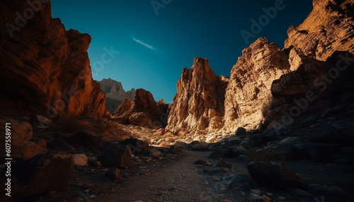 Majestic mountain range, eroded sandstone cliff, sunset beauty generated by AI © Jeronimo Ramos