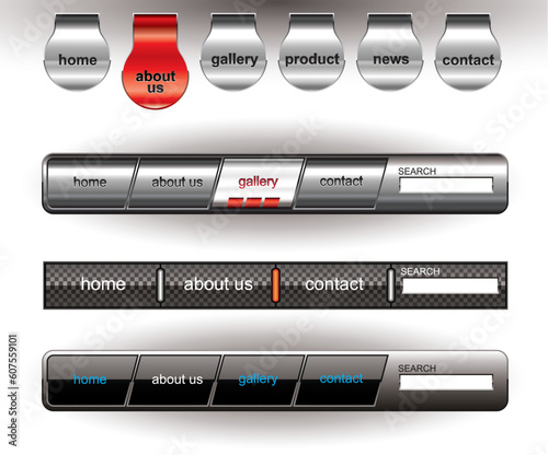 Metallic editable website buttons 2 on white