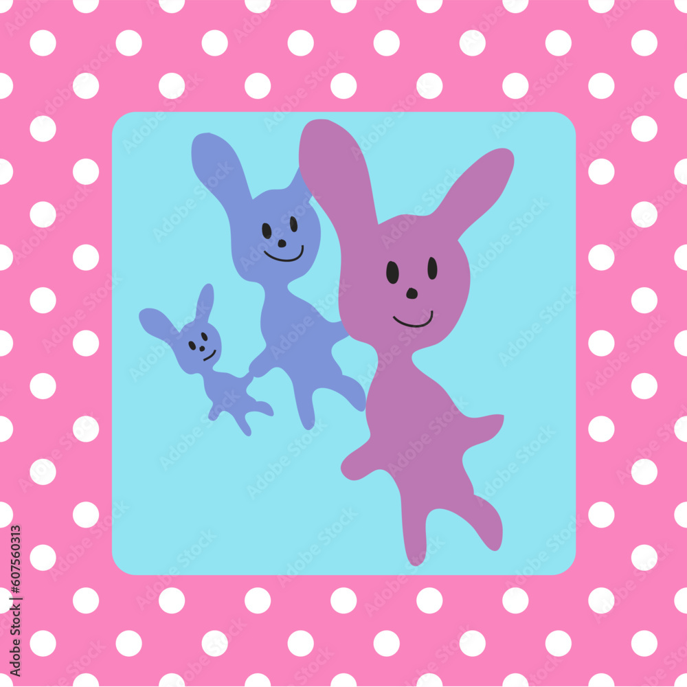 Father, mother and child rabbit. (Design for a baby announcement / birth announcement, invitation or greeting card) Father, mother and child rabbit. (Design for a baby announcement / birth announcement, invitation or greeting card)