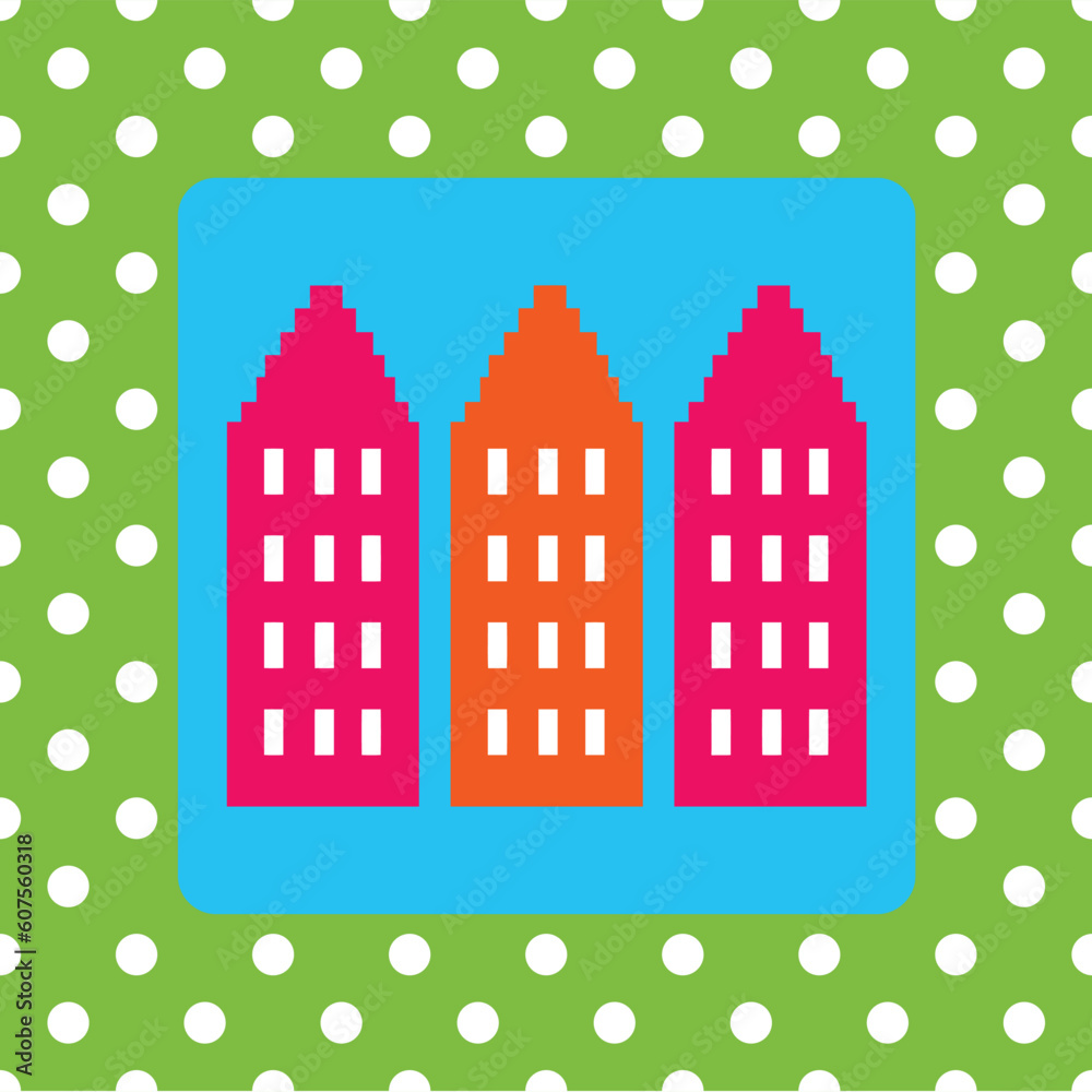 Design for a moving announcement with houses and polkadots Design for a moving announcement with houses and polkadots