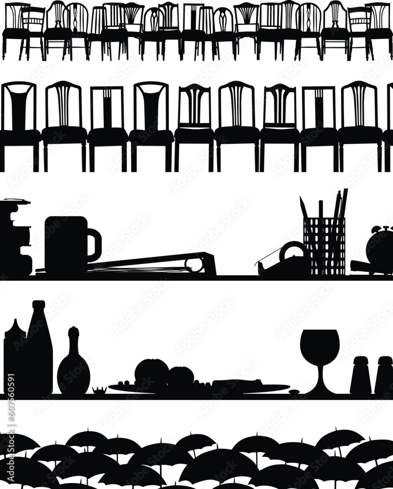 Obraz premium Set of five editable vector silhouette foregrounds