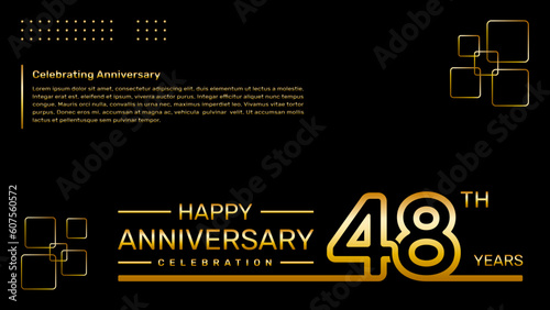48th year anniversary template design with gold color, vector template illustration