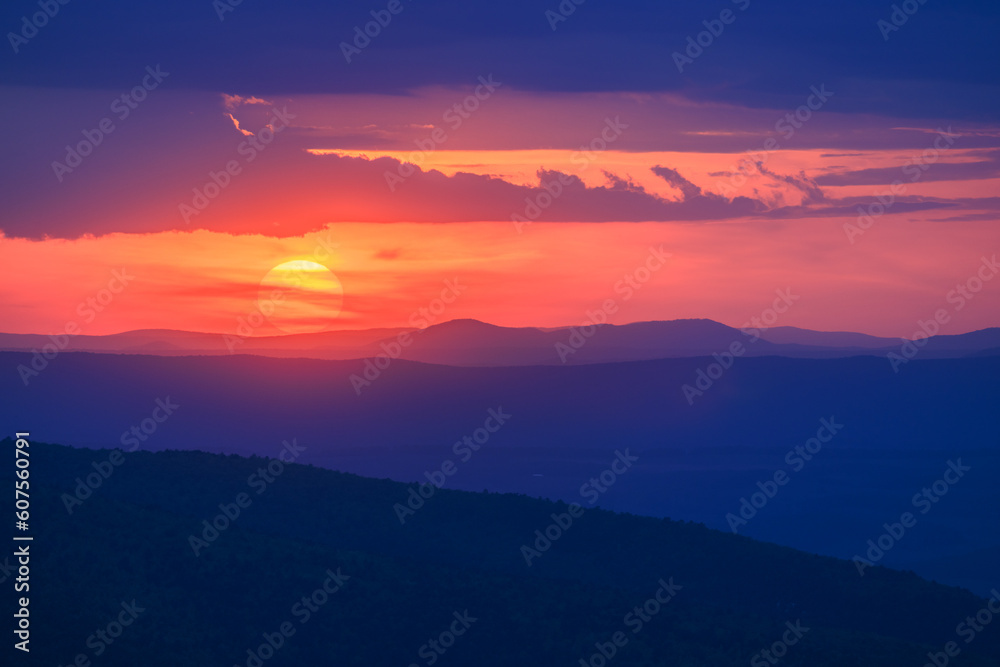 Colorful Sunset in Blue Ridge Mountains