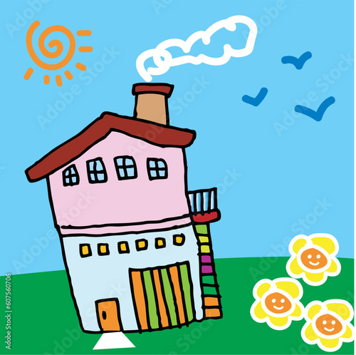 a children art drawing for my sweet home, vector, illustration