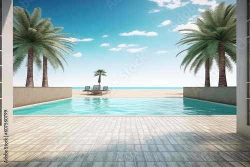 stock photo of swimming pool on the apartment beach vibe photography Generative AI