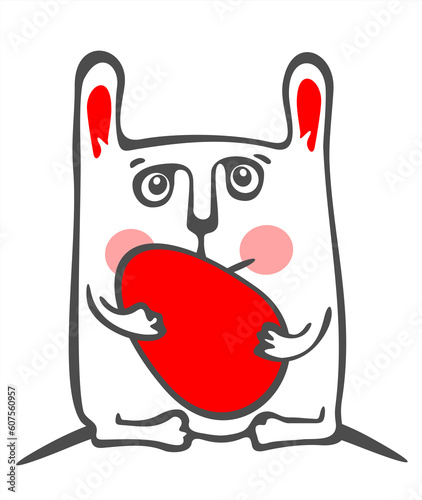 White rabbit and red easter egg isolated on a white background. Easter illustration.