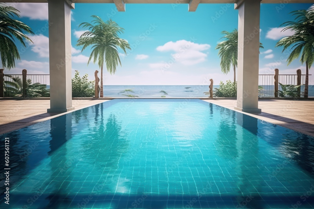 stock photo of swimming pool on the apartment beach vibe photography Generative AI