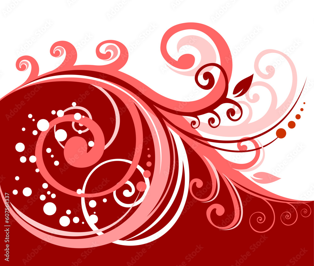 Abstract vegetative curls on a red background. Digital illustration. Abstract vegetative curls on a red background. Digital illustration.