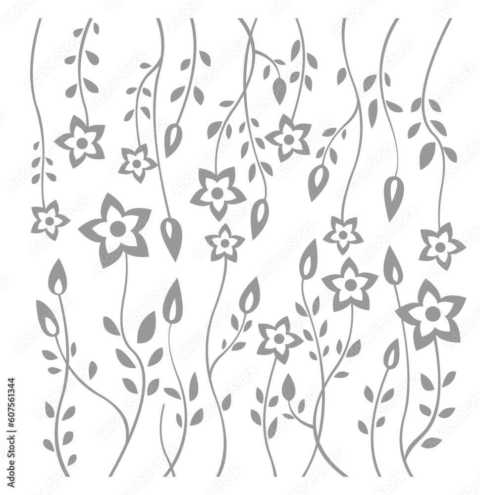 Gray flower pattern on a white background. Digital illustration. Gray flower pattern on a white background. Digital illustration.