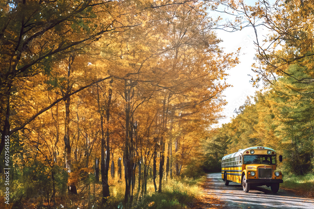 Obraz premium Yellow school bus created with Generative AI technology