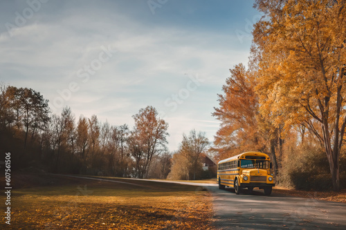 Yellow school bus created with Generative AI technology