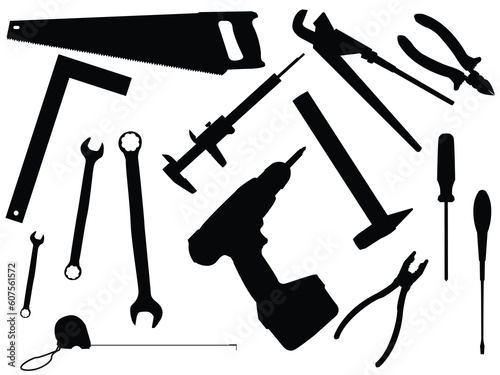 Set of working tools for work and constructions in a vector