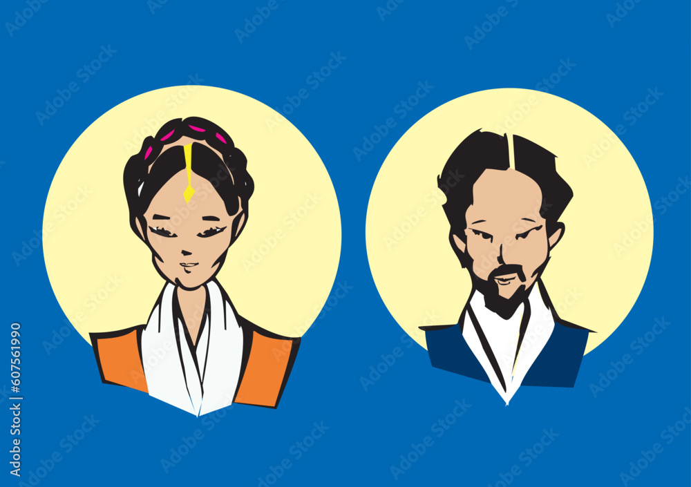 portraits / faces of woman and man - cartoons style portraits / faces of woman and man - cartoons style