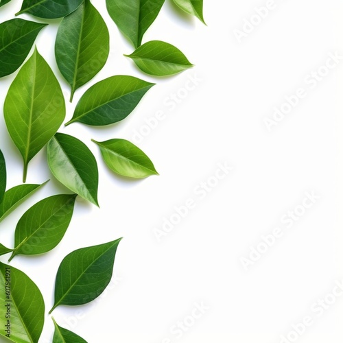 Green leaves on white isolated background. 