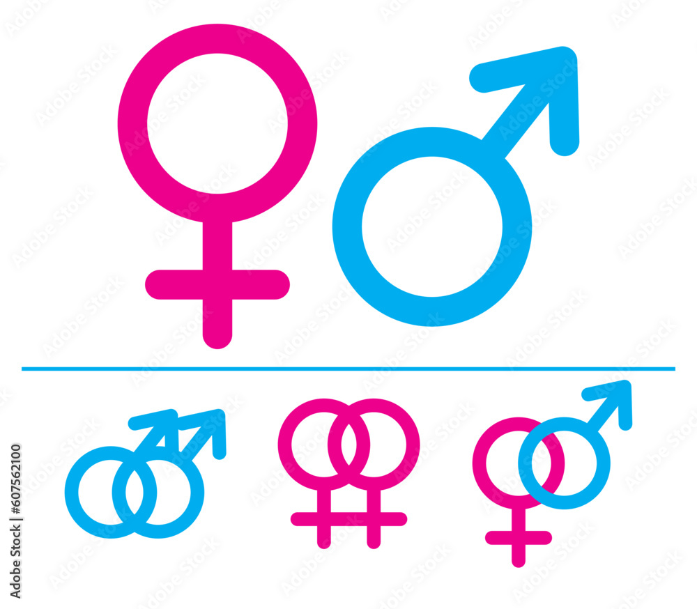 Male and female symbols. Vector illustrations. Combinations. Male and female symbols. Vector illustrations. Combinations.