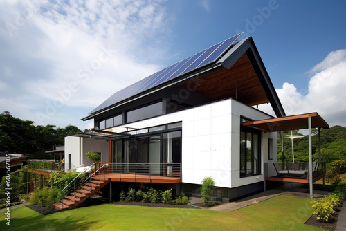 Solar-powered, home, eco-friendly. AI © Kateryna