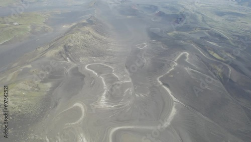 Aerial view of a volcanic landscape in Skaftarhreppur, highland region of Iceland. photo