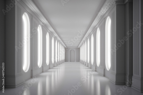 Illuminated corridor interior design. Empty Room Interior Background  creative ai