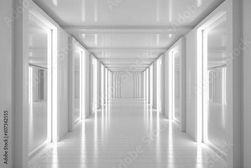 Illuminated corridor interior design. Empty Room Interior Background  creative ai
