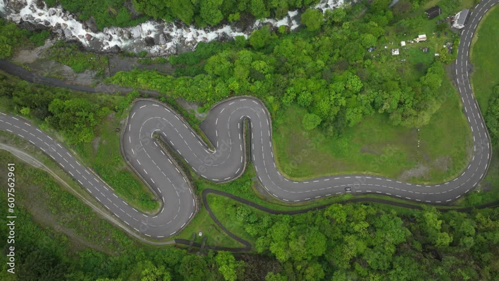 Top down view on a twisty mountain road. Top down view on a twisty mountain road.