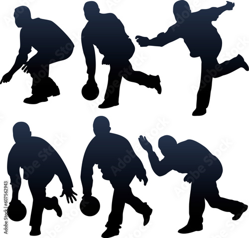 bowling people silhouettes - vector illustration