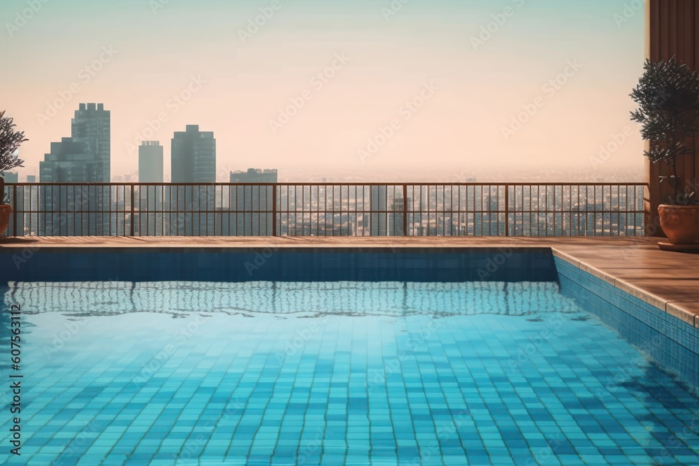 stock photo of swimming pool on the apartment city view photography Generative AI