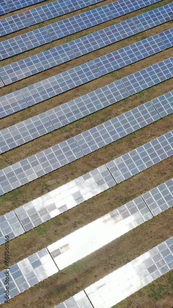Fly over many panels of solar cells. Environment conservation. Electric energy industry. Vertical video Fly over many panels of solar cells. Environment conservation. Electric energy industry. Vertical video