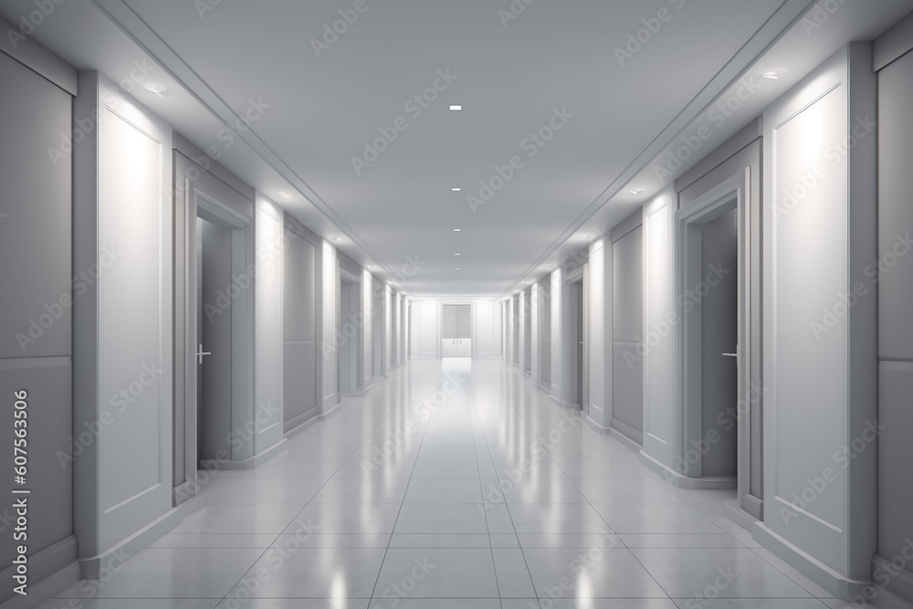 Illuminated corridor interior design. Empty Room Interior Background, creative ai