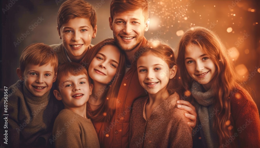 Happy family with parents and children all together celebrating the moment Generative AI Illustration Happy family with parents and children all together celebrating the moment Generative AI Illustration