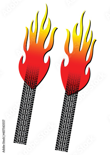 Burnout tyre track isolated over white background