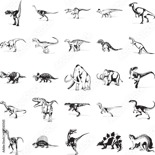 25 smooth vector clipart illustration of various dinosaurs
