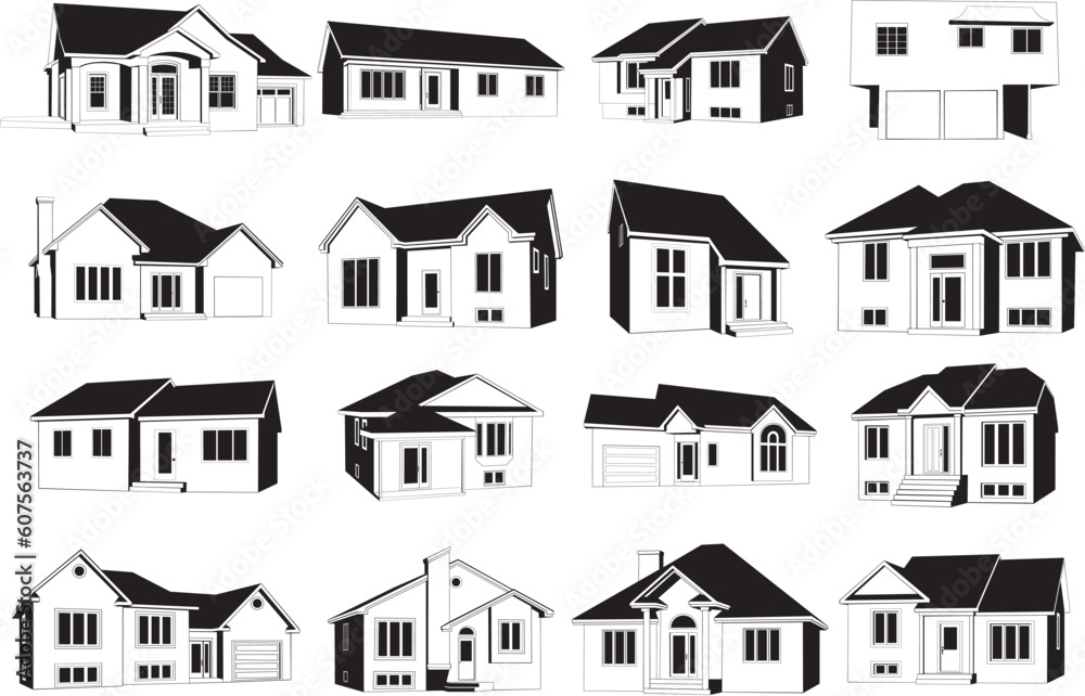 Collection of smooth vector EPS illustrations of various houses