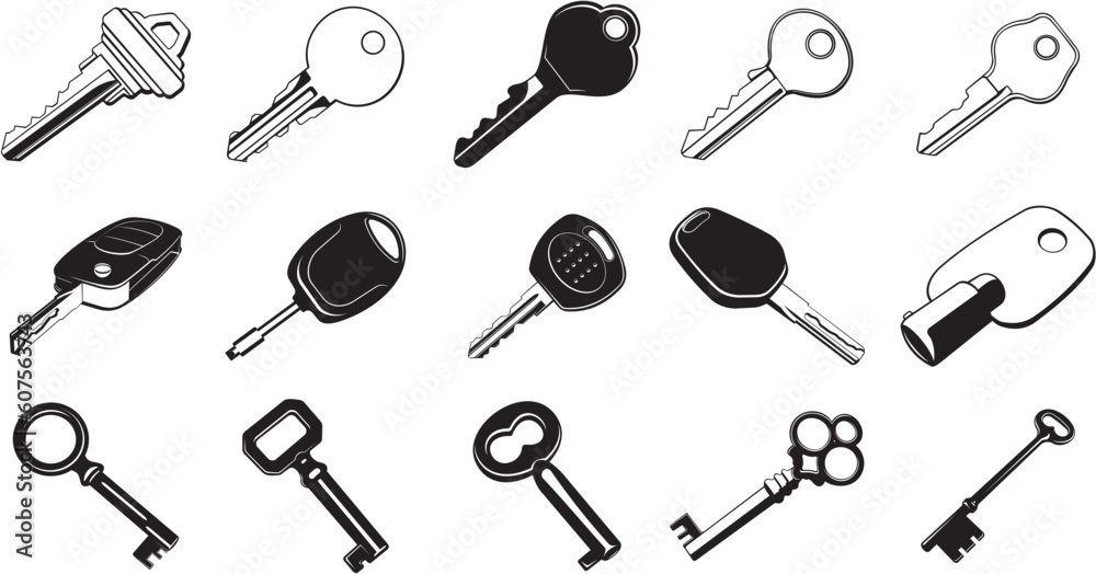 Collection of smooth vector EPS illustrations of various keys and locks Collection of smooth vector EPS illustrations of various keys and locks