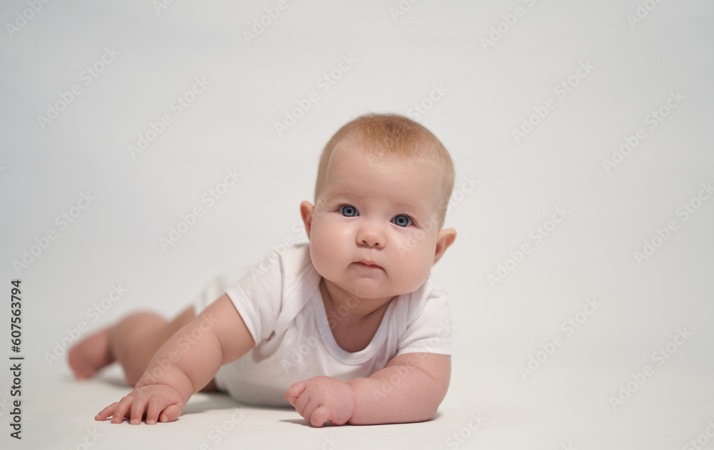 Smiling Newborn Baby on White Background Smiling Newborn Baby on White Background