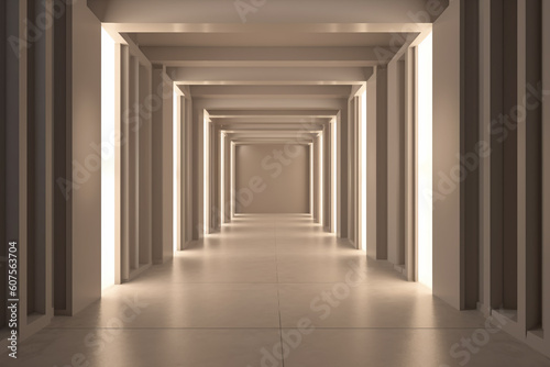 Illuminated corridor interior design. Empty Room Interior Background, creative ai